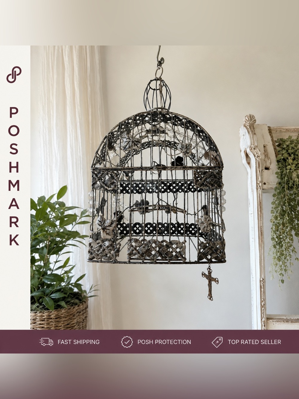 ✨ Vintage Metal Hanging Birdcage Decor ✨